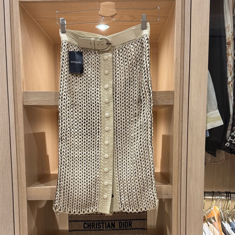 Leather Knit Beige Pencil Skirt
